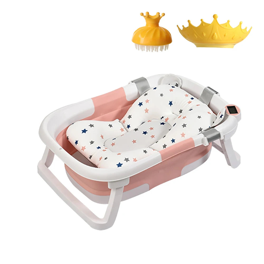 Portable Collapsible Baby Bathtub for Newborn to Toddler Durable Essential Infant Bath Tub with Soft Cushion