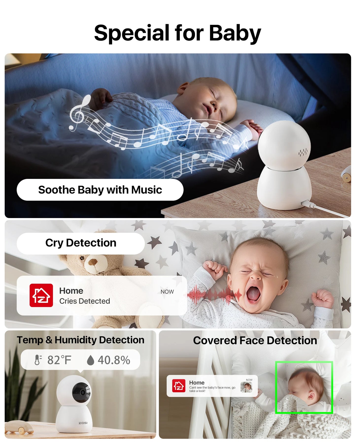 ZOSI C516 2.5K Pan/Tilt Wireless Security Indoor Camera 4MP Smart Baby Pet Monitor Auto Track 2.4/5GHz WiFi Surveillance Camera