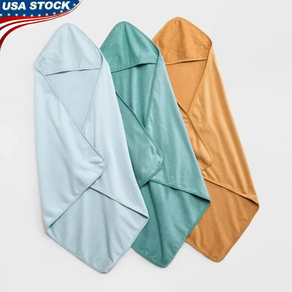 3pk Baby Muslin Hooded Towels Lightweight French Terry Absorbent Soft Waffle Hood Comfortable Neutral Colors Baby Gift Set