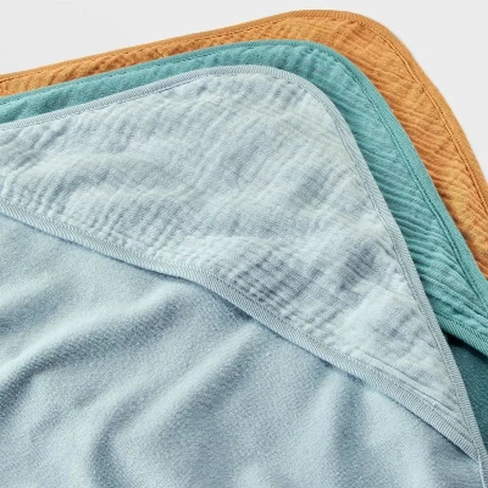 3pk Baby Muslin Hooded Towels Lightweight French Terry Absorbent Soft Waffle Hood Comfortable Neutral Colors Baby Gift Set