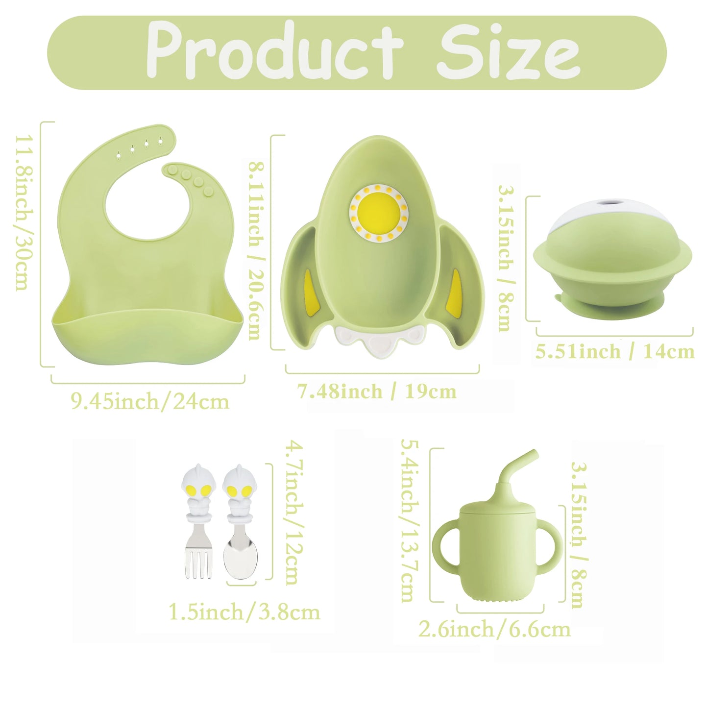 6 PCS Baby Feeding Set Baby Led Weaning Supplies with Suction Plates and Bowls Set Toddler feeding Utensils with Spoons Bibs