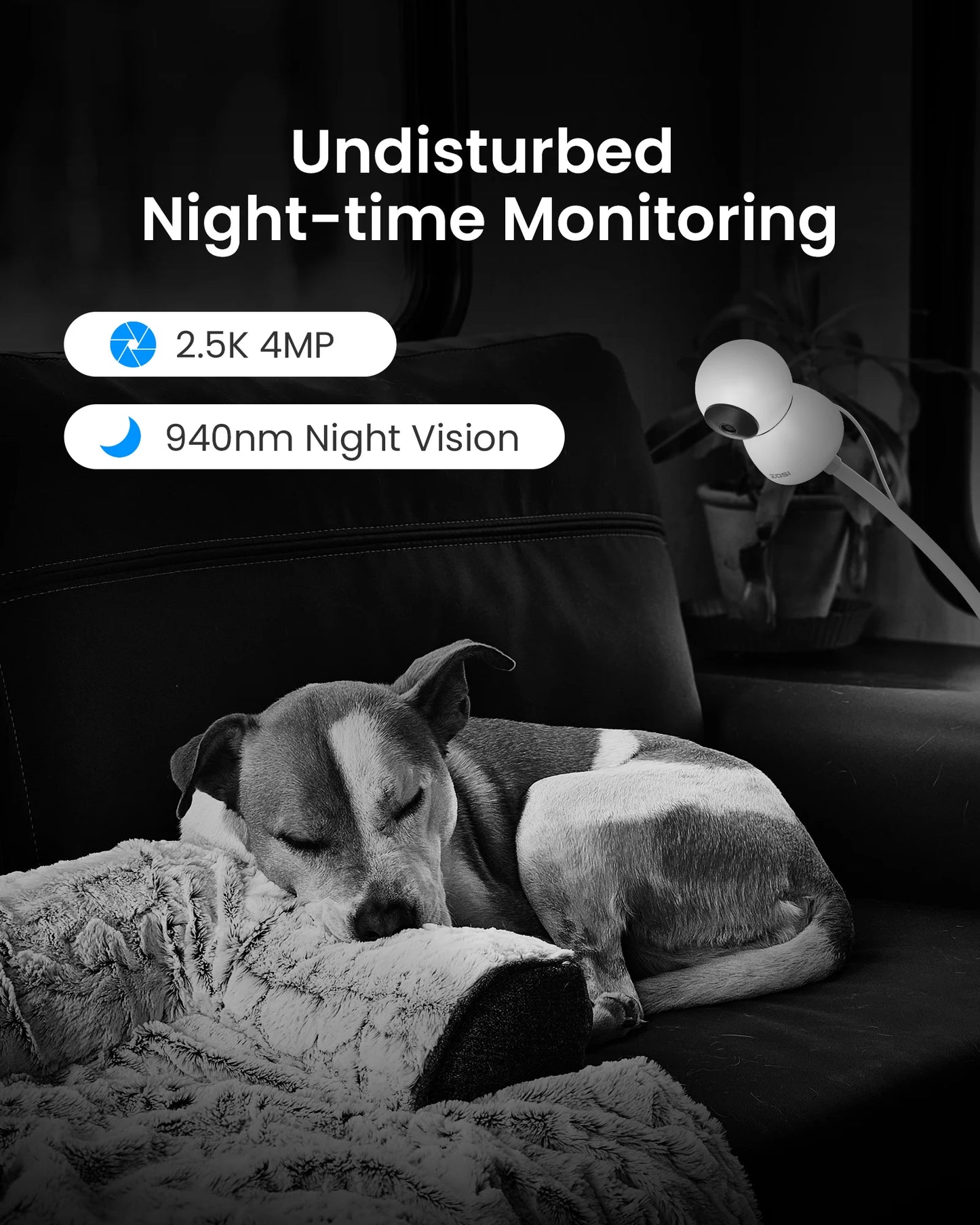 ZOSI C516 2.5K Pan/Tilt Wireless Security Indoor Camera 4MP Smart Baby Pet Monitor Auto Track 2.4/5GHz WiFi Surveillance Camera