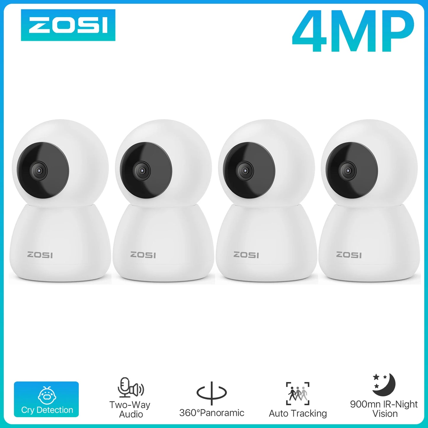 ZOSI C516 2.5K Pan/Tilt Wireless Security Indoor Camera 4MP Smart Baby Pet Monitor Auto Track 2.4/5GHz WiFi Surveillance Camera