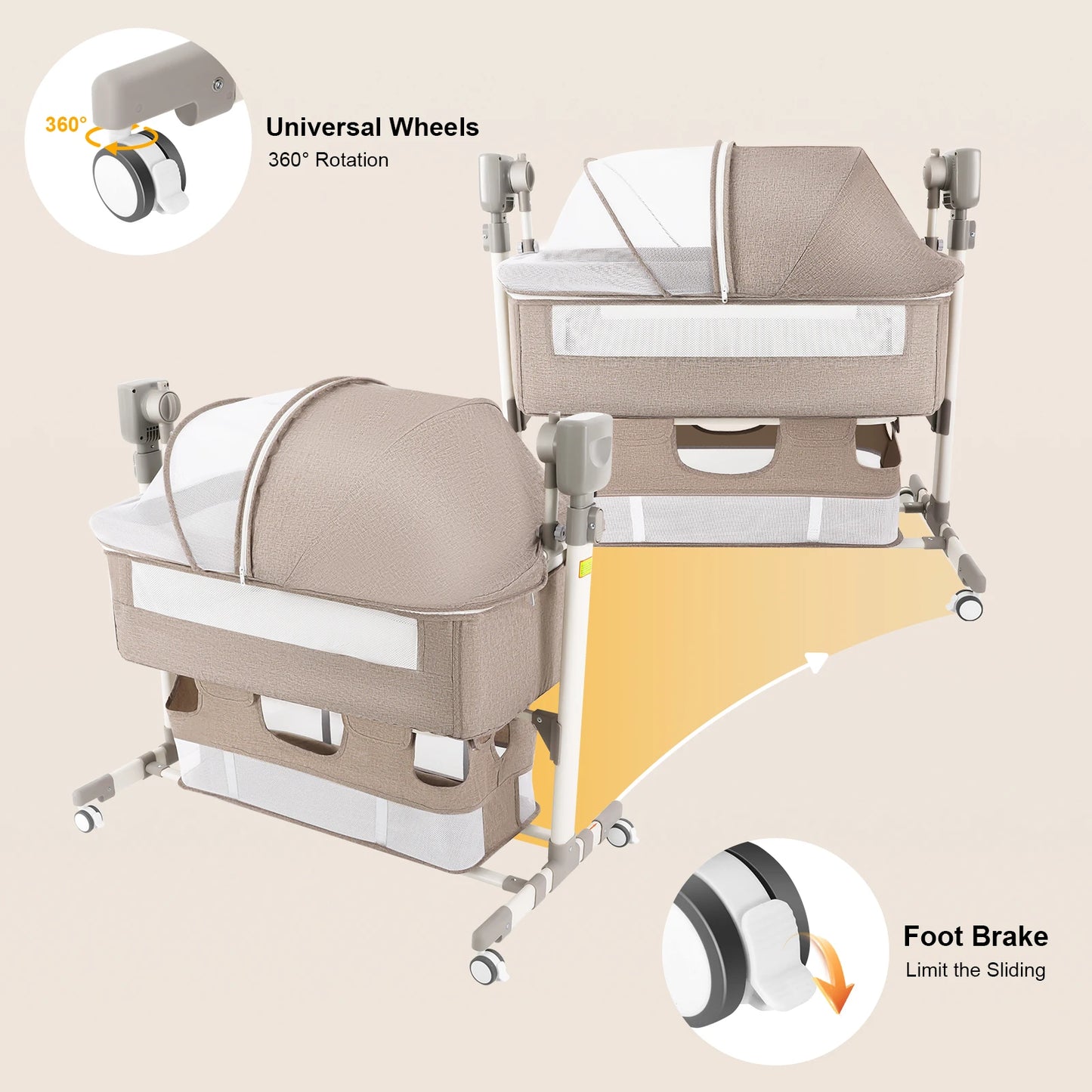 5 Gears Baby Rocking Bed Baby Crib Electric Bassinet W/ Mosquito Net Adjustable Height Nursery Bed Bluetooth Music 110V 44IBS