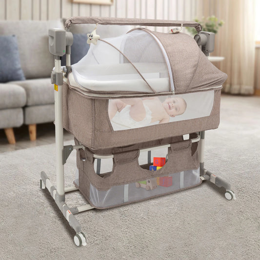 5 Gears Baby Rocking Bed Baby Crib Electric Bassinet W/ Mosquito Net Adjustable Height Nursery Bed Bluetooth Music 110V 44IBS