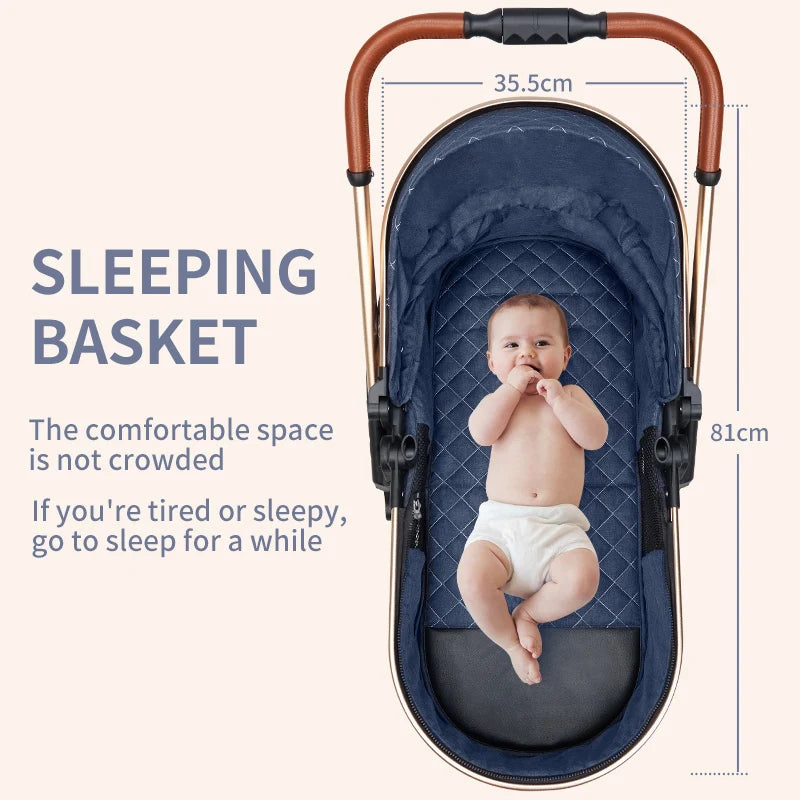 3in1 baby stroller multifunctional luxury baby stroller two-way seated and sleeping baby stroller, newborn travel baby stroller