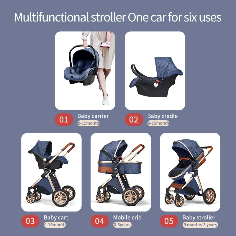 3in1 baby stroller multifunctional luxury baby stroller two-way seated and sleeping baby stroller, newborn travel baby stroller