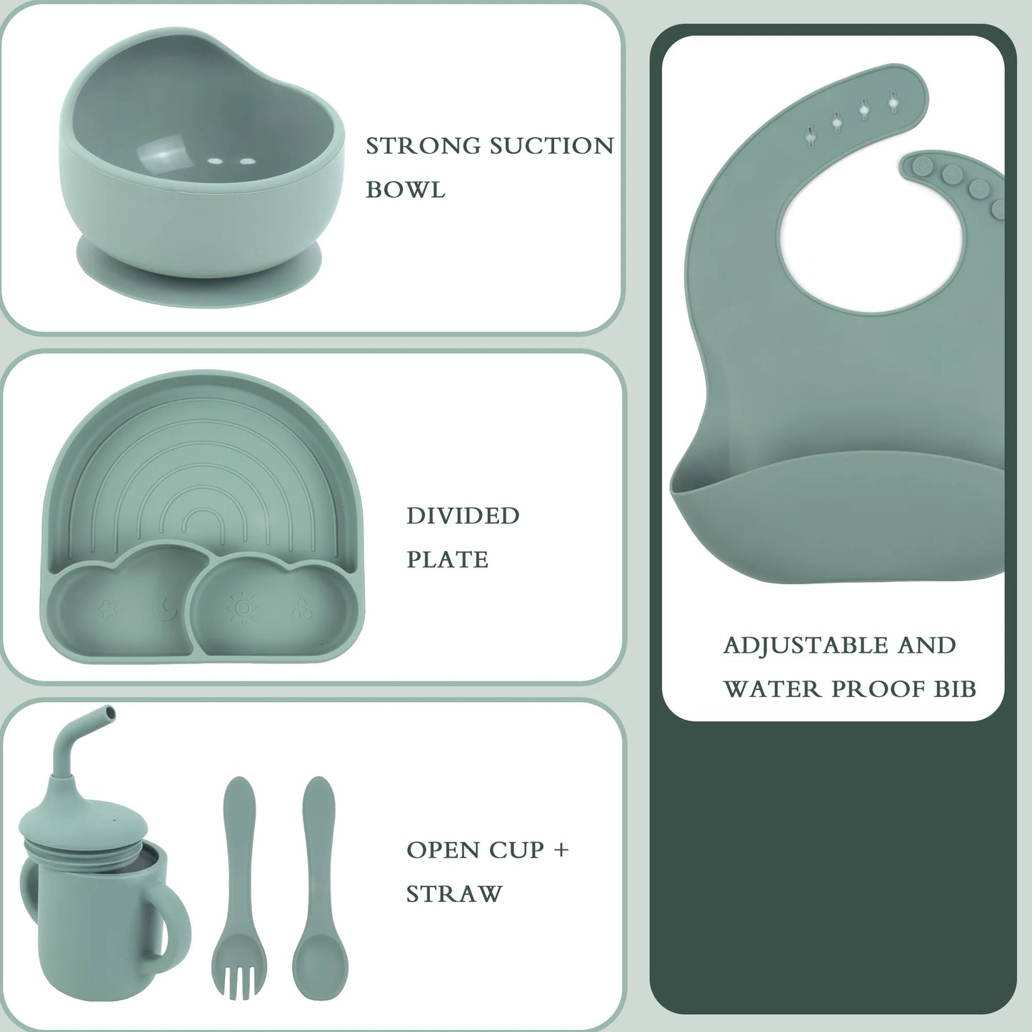 Silicone Baby Feeding Set Cute 6 PCS Baby Led Weaning Supplies with Suction Plates and Bowls Set
